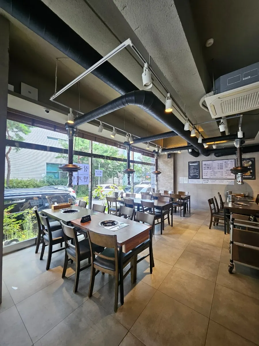 Restaurant interior with menu information displays