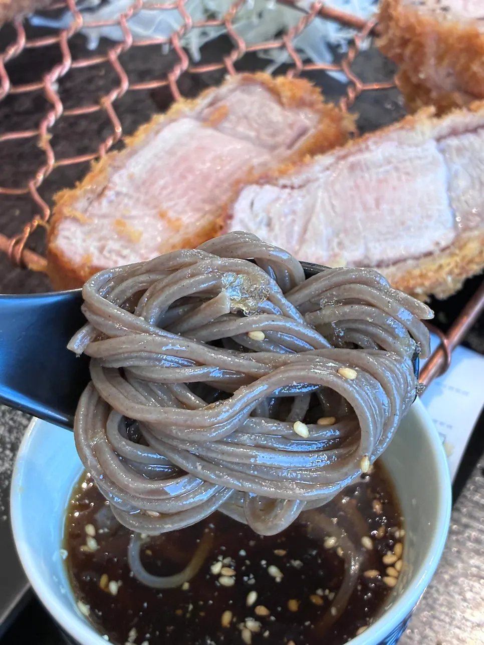 Chewy fresh buckwheat zaru soba noodles