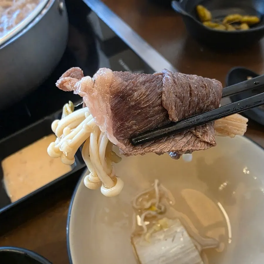 Shabu-shabu broth with ingredients