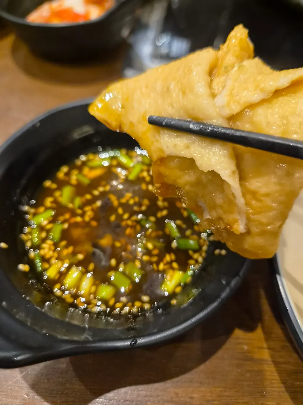 Meat dipped in egg yolk sauce