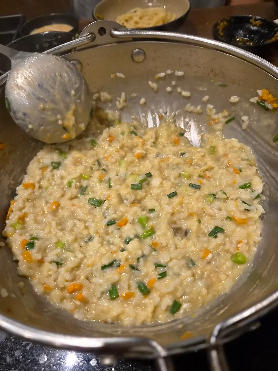 Egg porridge cooked as the finishing dish