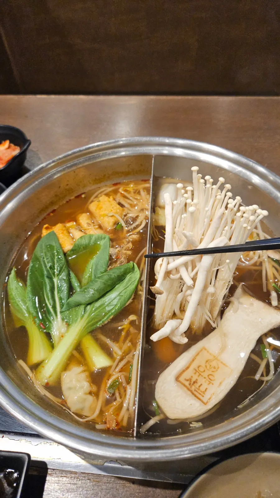 Plate of unlimited-refill vegetables and mushrooms
